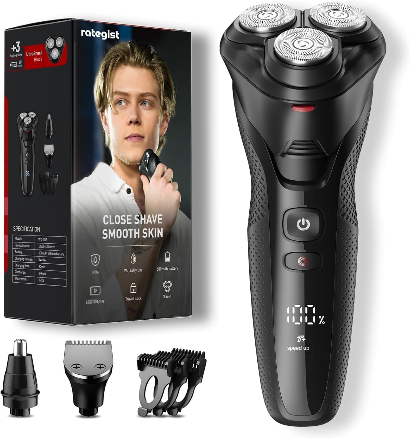 Electric Razor for Men: IPX7 Travel Grooming Kit
